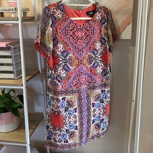 Sangria Coral Pink Tile Print Shift Dress